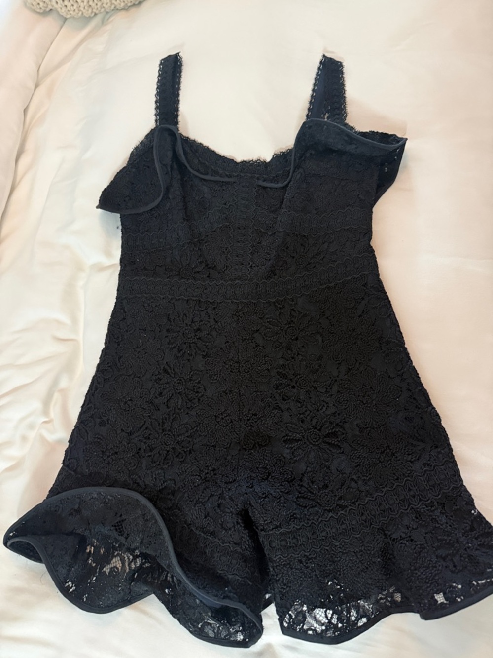 Alexis Black Floral Lace Romper with Ruffled Hem
